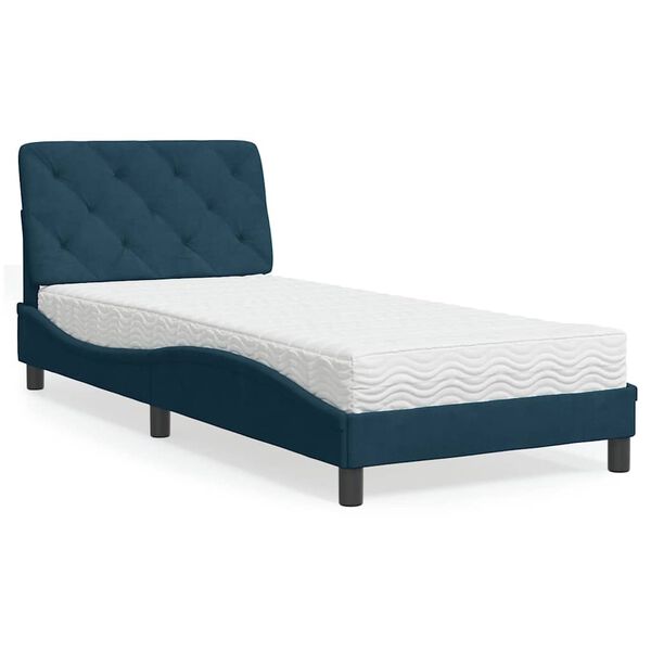 Cama con colchón terciopelo azul 90×200 cm Azul  90 x 200 cm