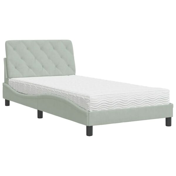 Cama con colchón terciopelo gris claro 100×200 cm Gris claro  100 x 200 cm