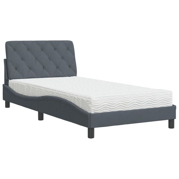 Cama con colchón terciopelo gris oscuro 100×200 cm Gris oscuro  100 x 200 cm
