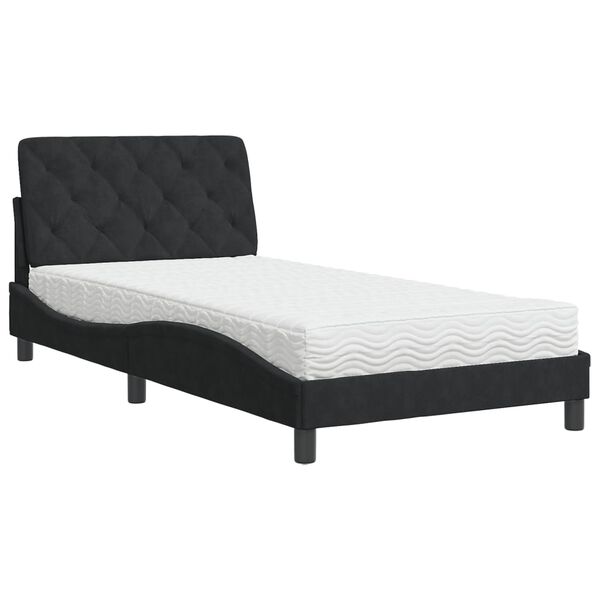 Cama con colchón terciopelo negro 100×200 cm Negro  100 x 200 cm