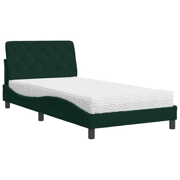 Cama con colchón terciopelo verde oscuro 100×200 cm Verde oscuro  100 x 200 cm