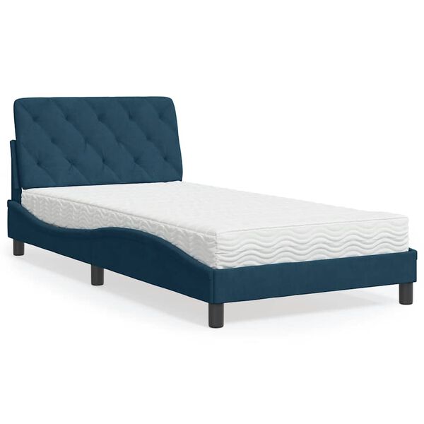 Cama con colchón terciopelo azul 100×200 cm Azul  100 x 200 cm
