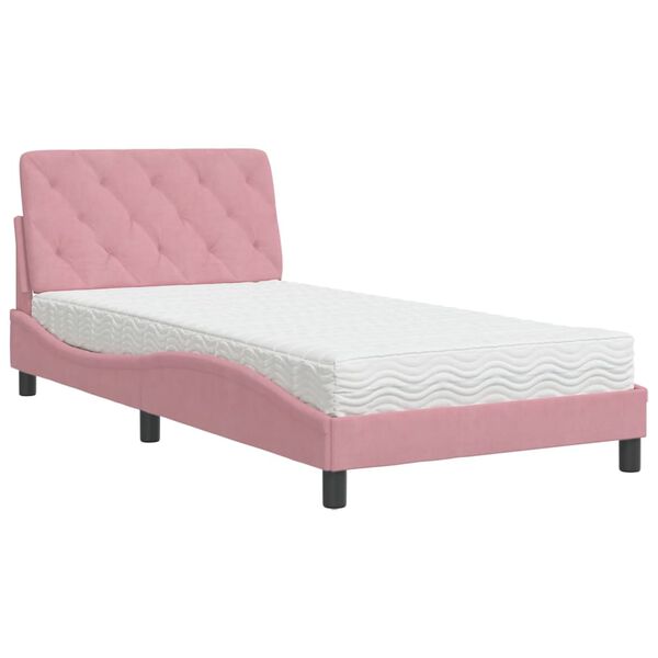 Cama con colchón terciopelo rosa 100×200 cm Rosa  100 x 200 cm