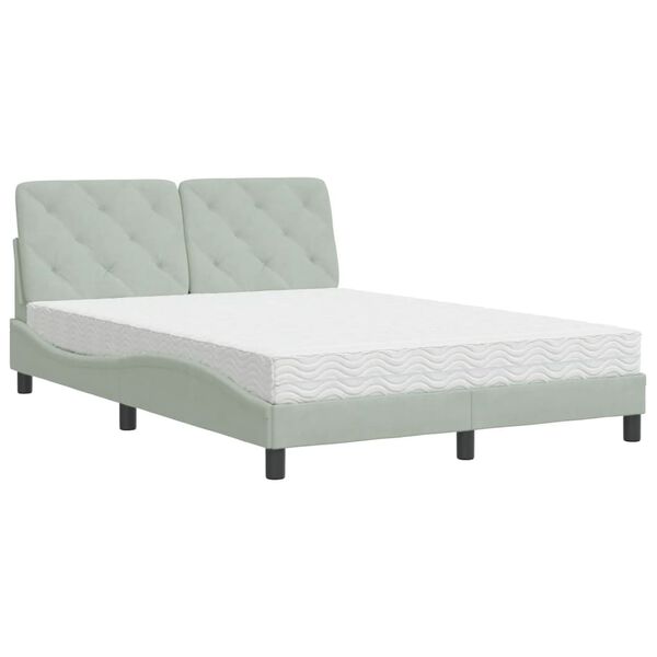 Cama con colchón terciopelo gris claro 140×190 cm Gris claro  140 x 190 cm