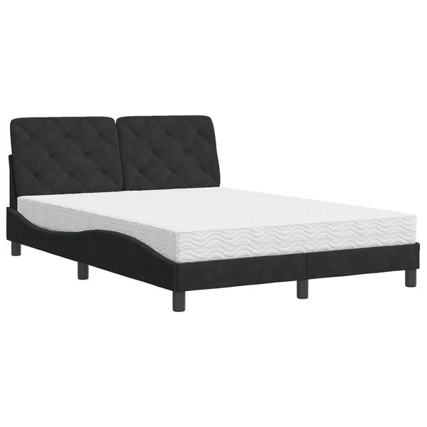 Cama con colchón terciopelo negro 140×190 cm Negro  140 x 190 cm
