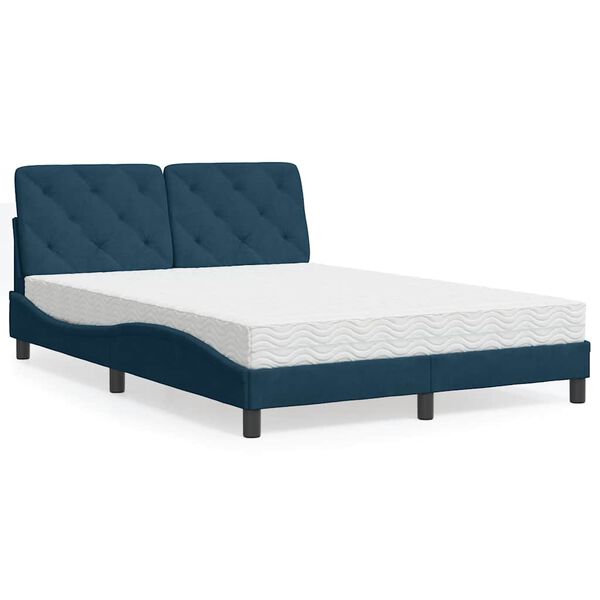 Cama con colchón terciopelo azul 140×190 cm Azul  140 x 190 cm