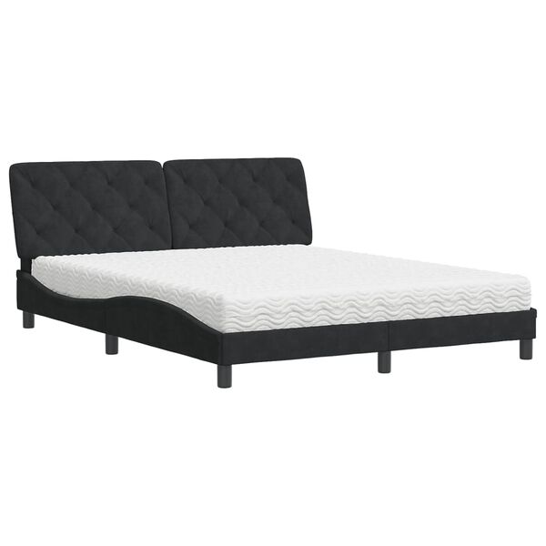 Cama con colchón terciopelo negro 160×200 cm Negro  160 x 200 cm