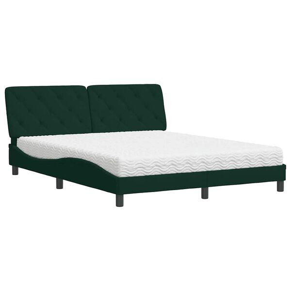 Cama con colchón terciopelo verde oscuro 160×200 cm Verde oscuro  160 x 200 cm