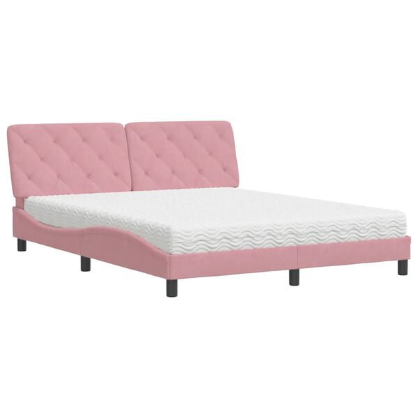 Cama con colchón terciopelo rosa 160×200 cm Rosa  160 x 200 cm