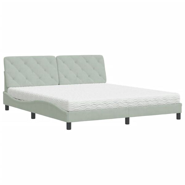 Cama con colchón terciopelo gris claro 180×200 cm Gris claro  180 x 200 cm