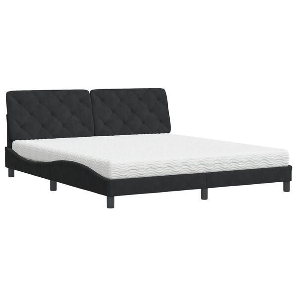 Cama con colchón terciopelo negro 180×200 cm Negro  180 x 200 cm