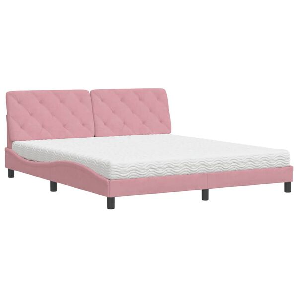 Cama con colchón terciopelo rosa 180×200 cm Rosa  180 x 200 cm