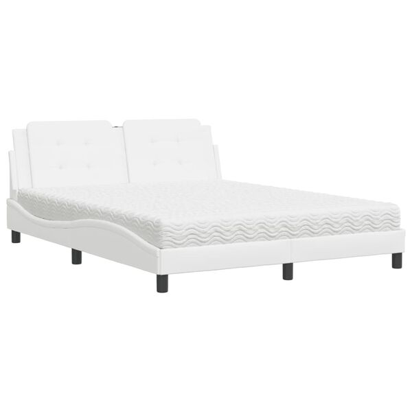 Cama con colchón Zadar cuero sintético blanco 160×200 cm Blanco  160 x 200 cm
