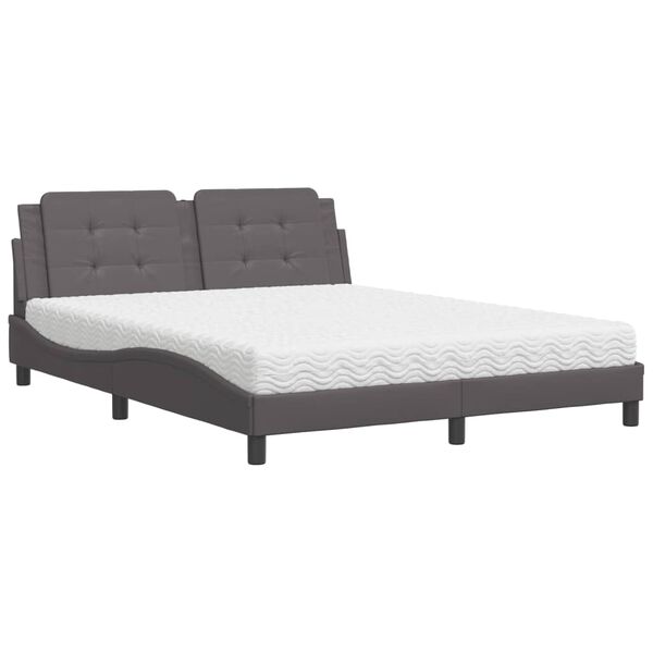 Cama con colchón Zadar cuero sintético gris 160×200 cm Gris  160 x 200 cm