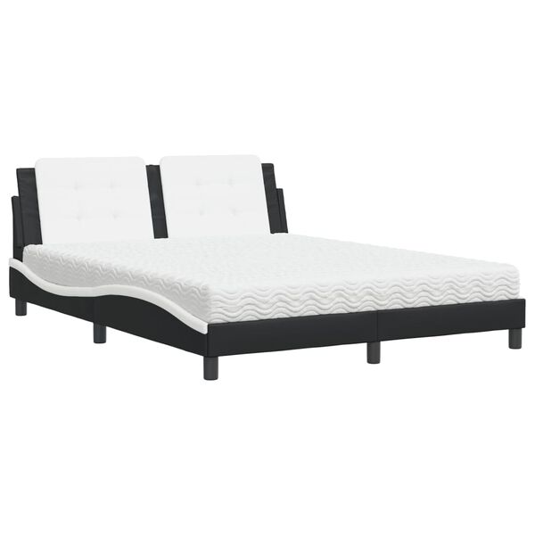 Cama con colchón Zadar cuero sintético negro y blanco 160×200 cm Negro y blanco  160 x 200 cm