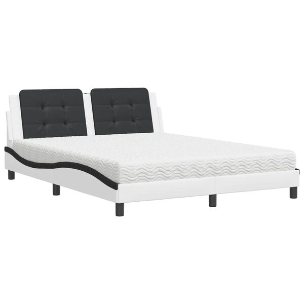 Cama con colchón Zadar cuero sintético blanco y negro 160×200 cm Blanco y negro  160 x 200 cm