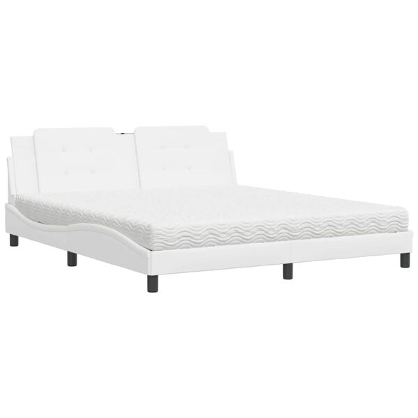 Cama con colchón Zadar cuero sintético blanco 180×200 cm Blanco  180 x 200 cm