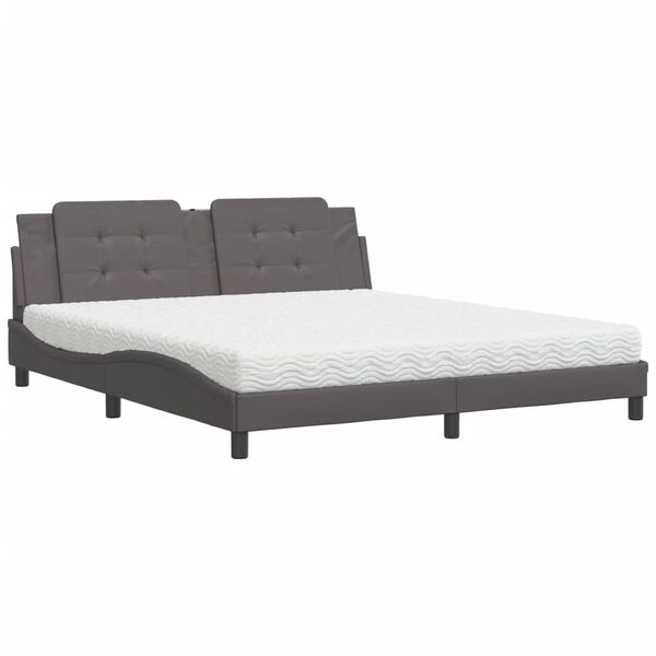 Cama con colchón Zadar cuero sintético gris 180×200 cm Gris  180 x 200 cm