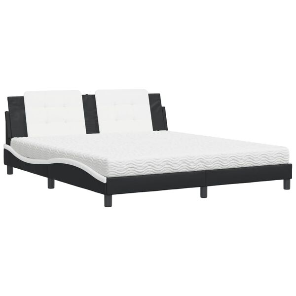 Cama con colchón Zadar cuero sintético negro y blanco 180×200 cm Negro y blanco  180 x 200 cm