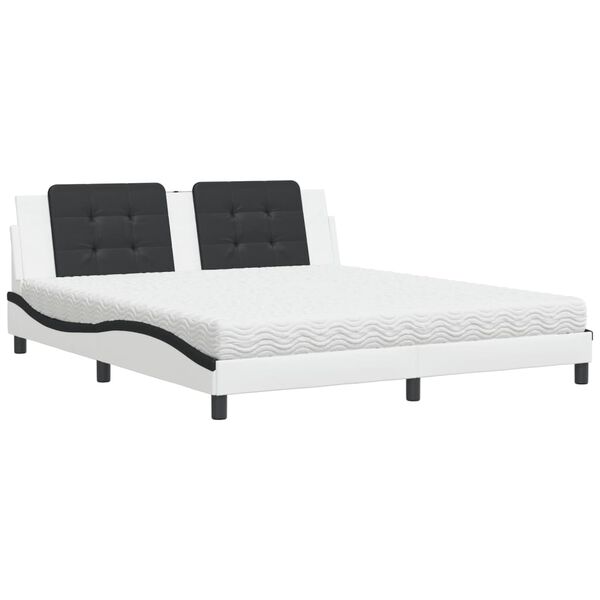 Cama con colchón Zadar cuero sintético blanco y negro 180×200 cm Blanco y negro  180 x 200 cm