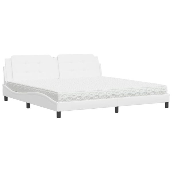 Cama con colchón Zadar cuero sintético blanco 200×200 cm Blanco  200 x 200 cm
