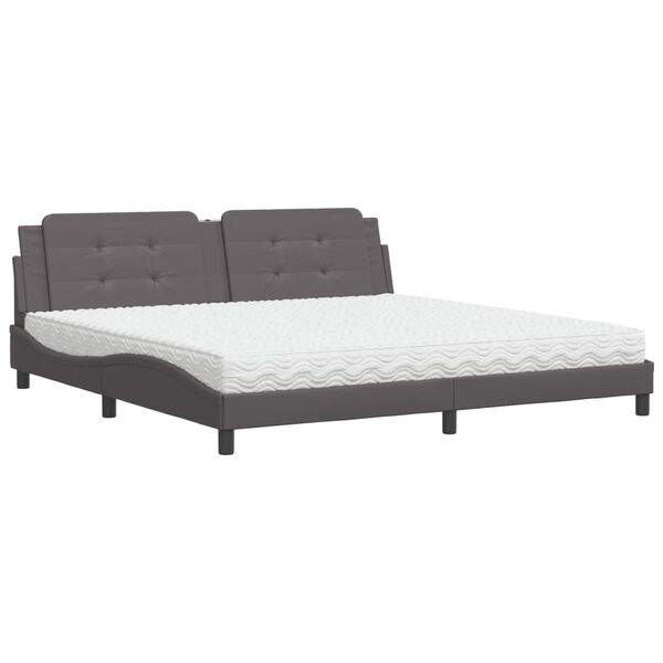 Cama con colchón Zadar cuero sintético gris 200×200 cm Gris  200 x 200 cm