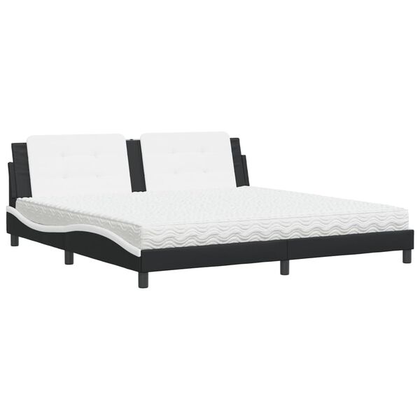 Cama con colchón Zadar cuero sintético negro y blanco 200×200 cm Negro y blanco  200 x 200 cm