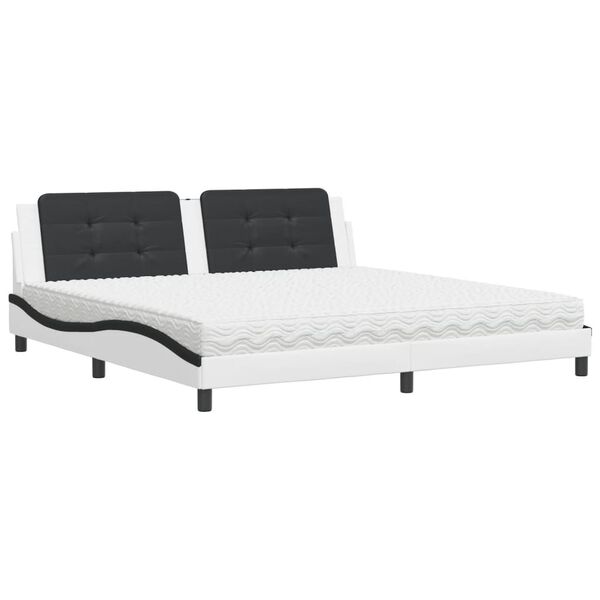 Cama con colchón Zadar cuero sintético blanco y negro 200×200 cm Blanco y negro  200 x 200 cm
