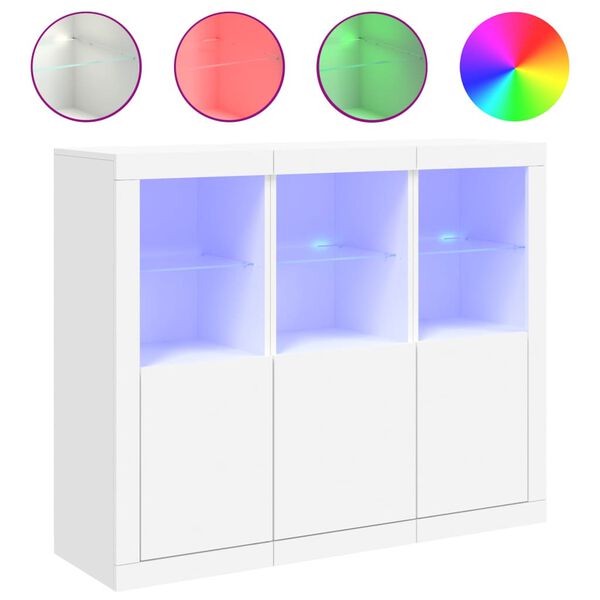 Aparadores con luces LED 3 piezas madera de ingeniería blanco Blanco