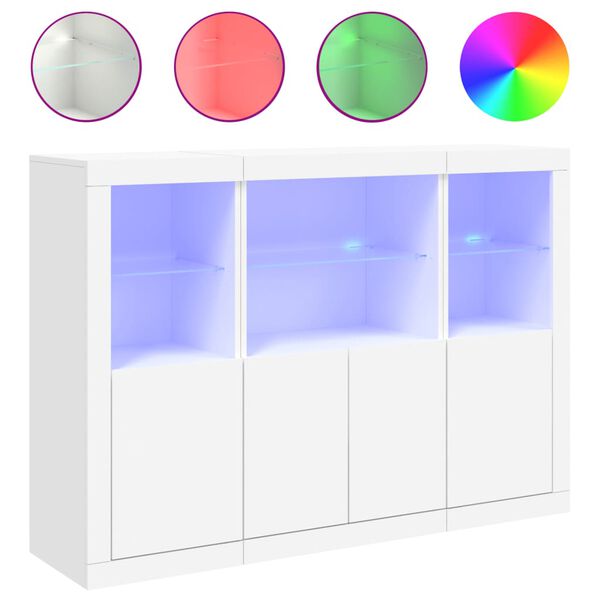 Aparadores con luces LED 3 piezas madera de ingeniería blanco Blanco 3209107