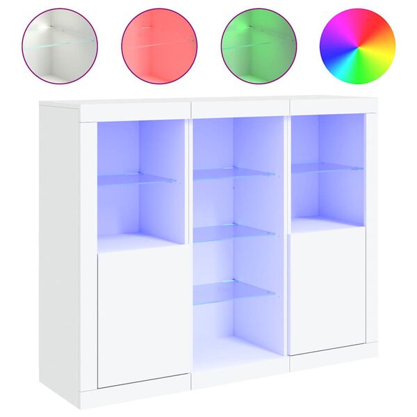 Aparadores con luces LED 3 piezas madera de ingeniería blanco Blanco 3209121