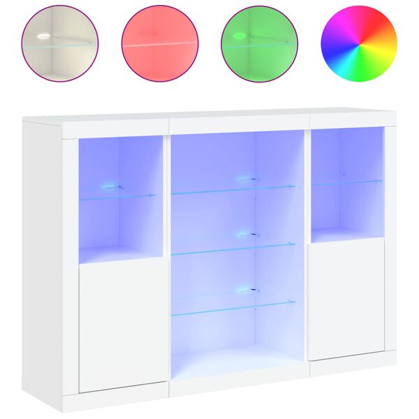 Aparadores con luces LED 3 piezas madera de ingeniería blanco Blanco 3209128