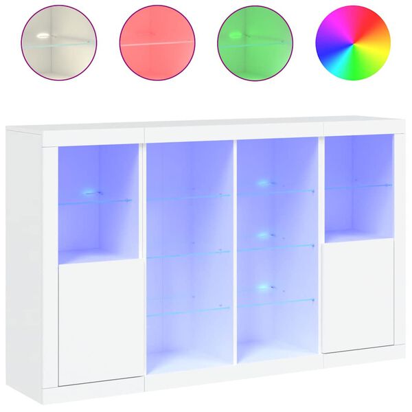 Aparadores con luces LED 3 piezas madera de ingeniería blanco Blanco 3209135