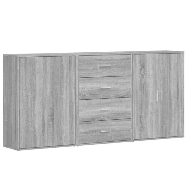 Aparadores 3 uds madera de ingeniería gris Sonoma 60x31x84 cm Gris sonoma