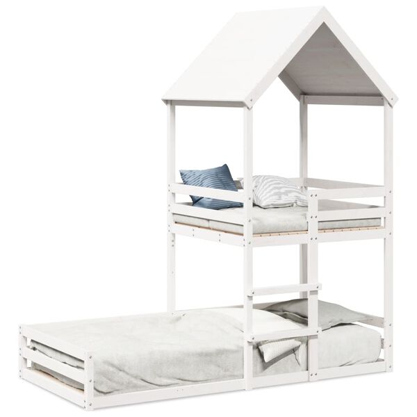 Cama con techo madera maciza de pino blanco 90×200 cm Blanco  90 x 200 cm