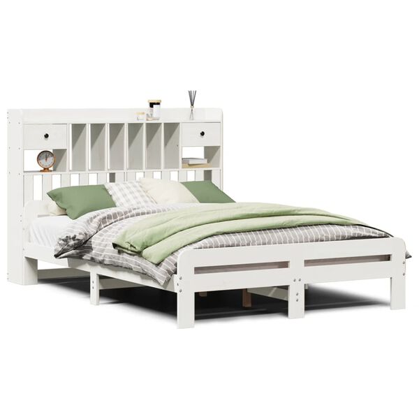 Cama con estantería sin colchón madera maciza blanca 150×200 cm Blanco  150 x 200 cm