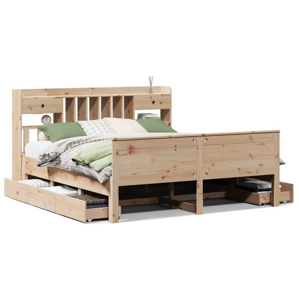 Cama con estantería sin colchón madera maciza marrón 100×200 cm  100 x 200 cm