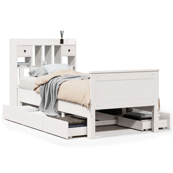 Cama con estantería sin colchón madera maciza blanco 90×200 cm Blanco  90 x 200 cm