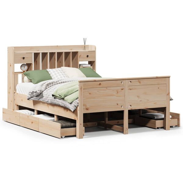 Cama con estantería sin colchón madera maciza de pino 140x190cm Natural  140 x 190 cm