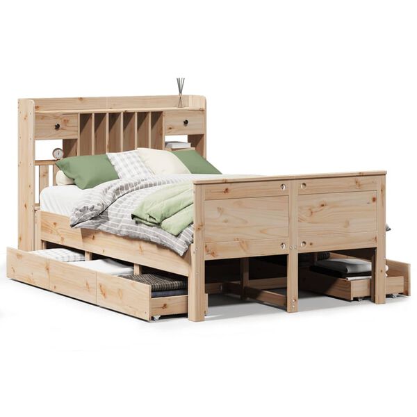 Cama con estantería sin colchón madera maciza de pino 135x190cm Natural  135 x 190 cm