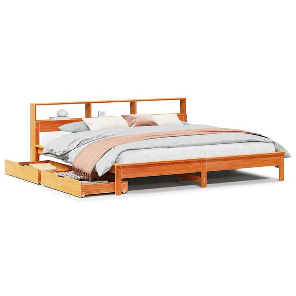 Cama con estantería sin colchón madera maciza marrón 200×200 cm Marrón cera 200 x 200 cm