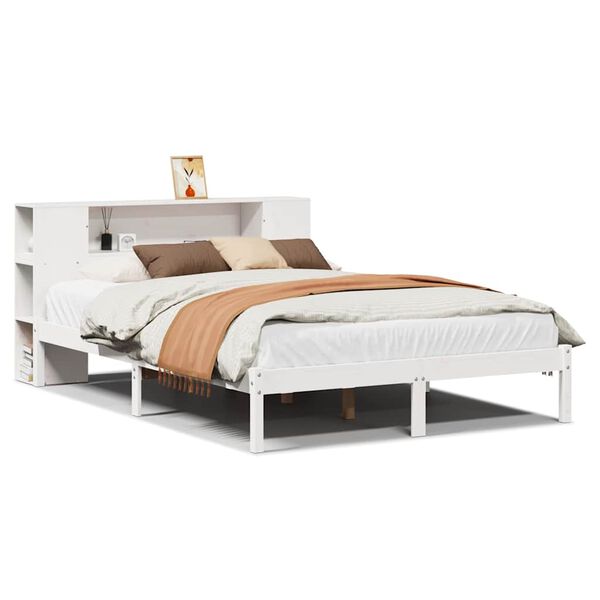 Cama con estantería sin colchón madera maciza blanca 120×200 cm Blanco  120 x 200 cm