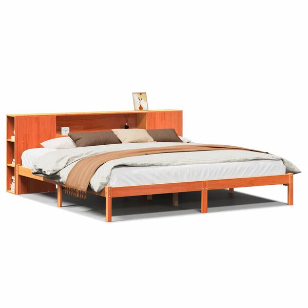 Cama con estantería sin colchón madera maciza marrón 200×200 cm Marrón cera  200 x 200 cm