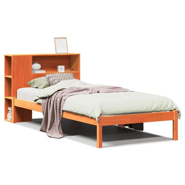 Cama con estantería sin colchón madera maciza marrón 100×200 cm Marrón cera