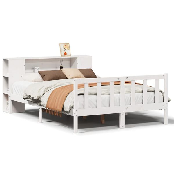 Cama con estantería sin colchón madera maciza blanca 120×190 cm Blanco  120 x 190 cm