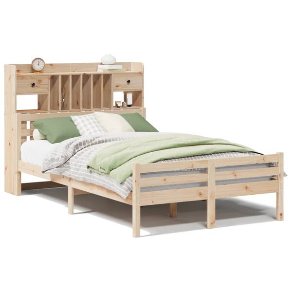Cama con estantería sin colchón madera maciza de pino 135x190cm Natural  135 x 190cm
