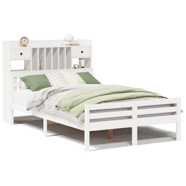 Cama con estantería sin colchón madera maciza blanca 135×190 cm Blanco  135 x 190cm