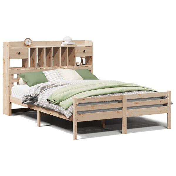 Cama con estantería sin colchón madera maciza de pino 140x190cm Natural  140 x 190cm