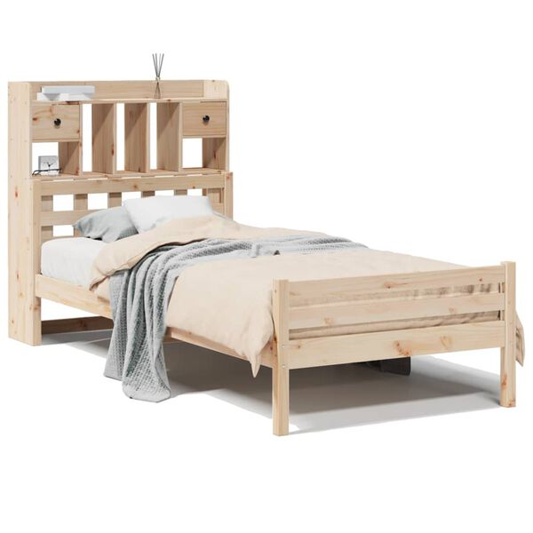 Cama con estantería sin colchón madera maciza de pino 100x200cm Natural  100 x 200cm