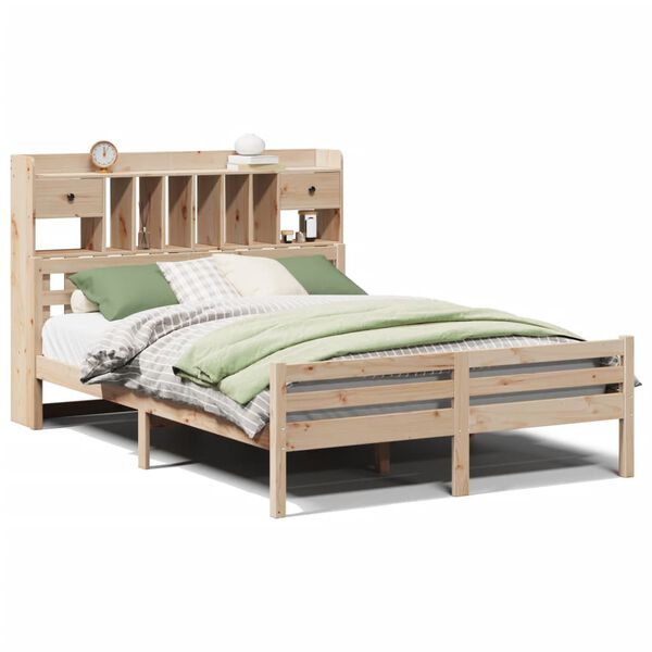 Cama con estantería sin colchón madera maciza de pino 140x200cm Natural  140 x 200cm